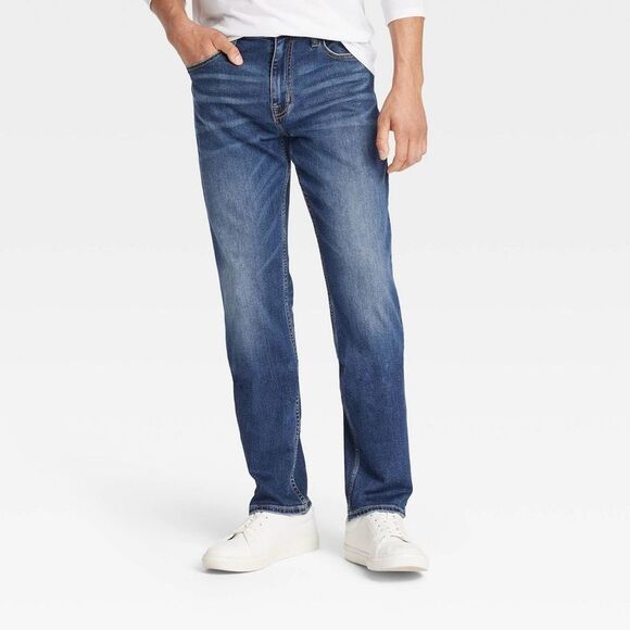 Men's Straight Fit Jeans - Goodfellow & Co Dark Bl Dark Blue Wash - Picture 1 of 3